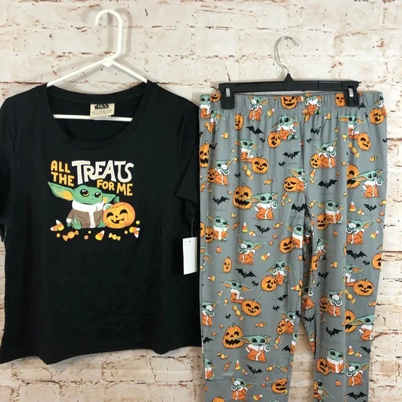 NEW Munki munki Yoda Star Wars womens large halloween pajamas set nite nite … - Picture 3 of 5